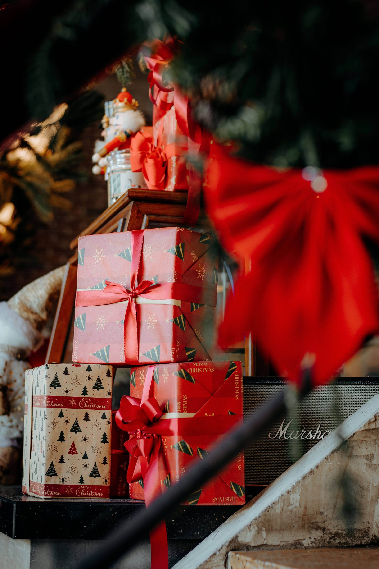 Festive Christmas tree with warm lights and ornaments